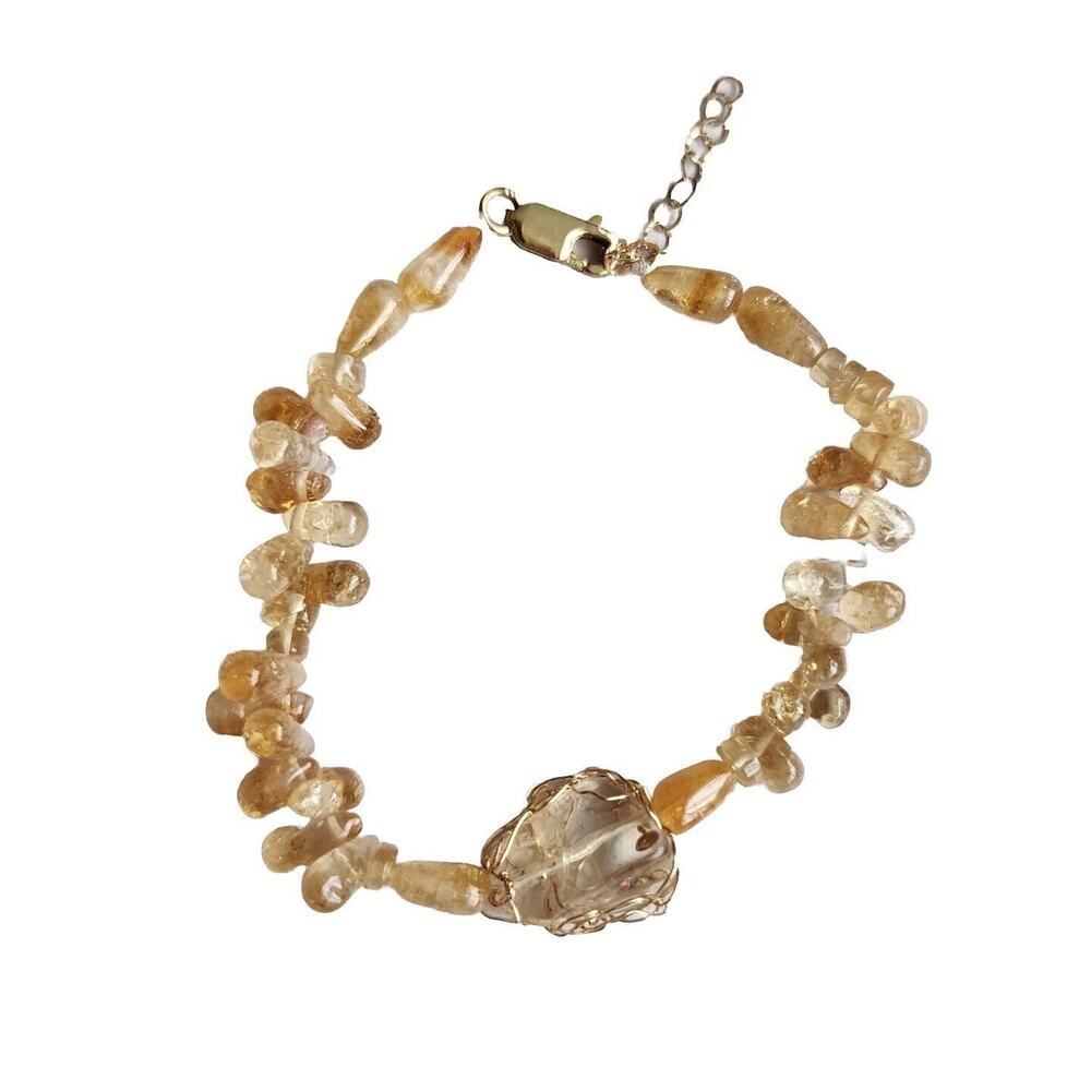 Yellow Citrine Beaded Wire Crochet Bracelet 14K Gold Filled Stamp New 7"-8.5"